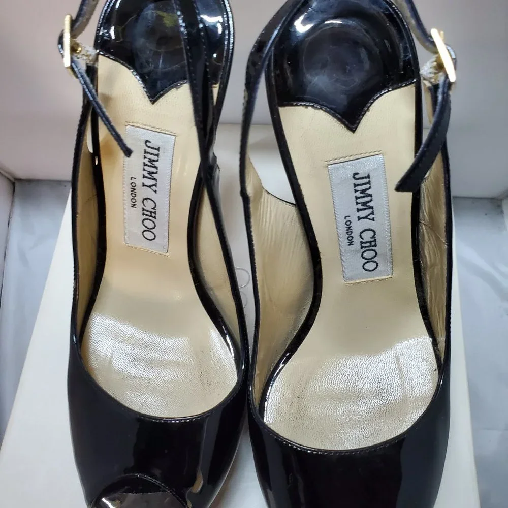 Jimmy Choo peep toe platform shoes sling back buckle fastenings Black 37…